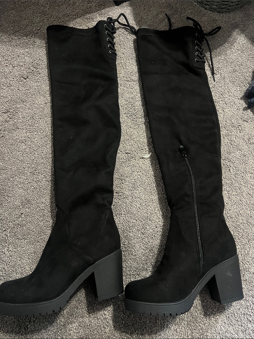 Black Over-the-Knee Block Heel Boots